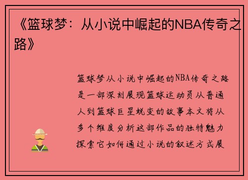 《篮球梦：从小说中崛起的NBA传奇之路》