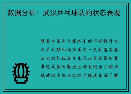 数据分析：武汉乒乓球队的状态表现