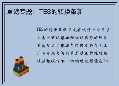 重磅专题：TES的转换革新