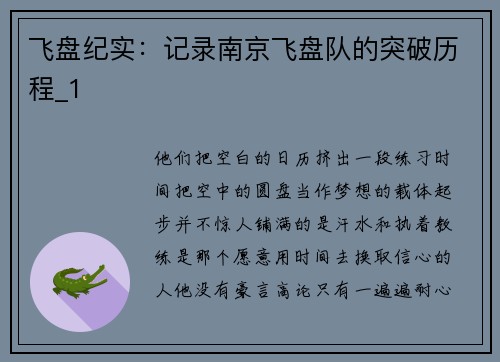 飞盘纪实：记录南京飞盘队的突破历程_1